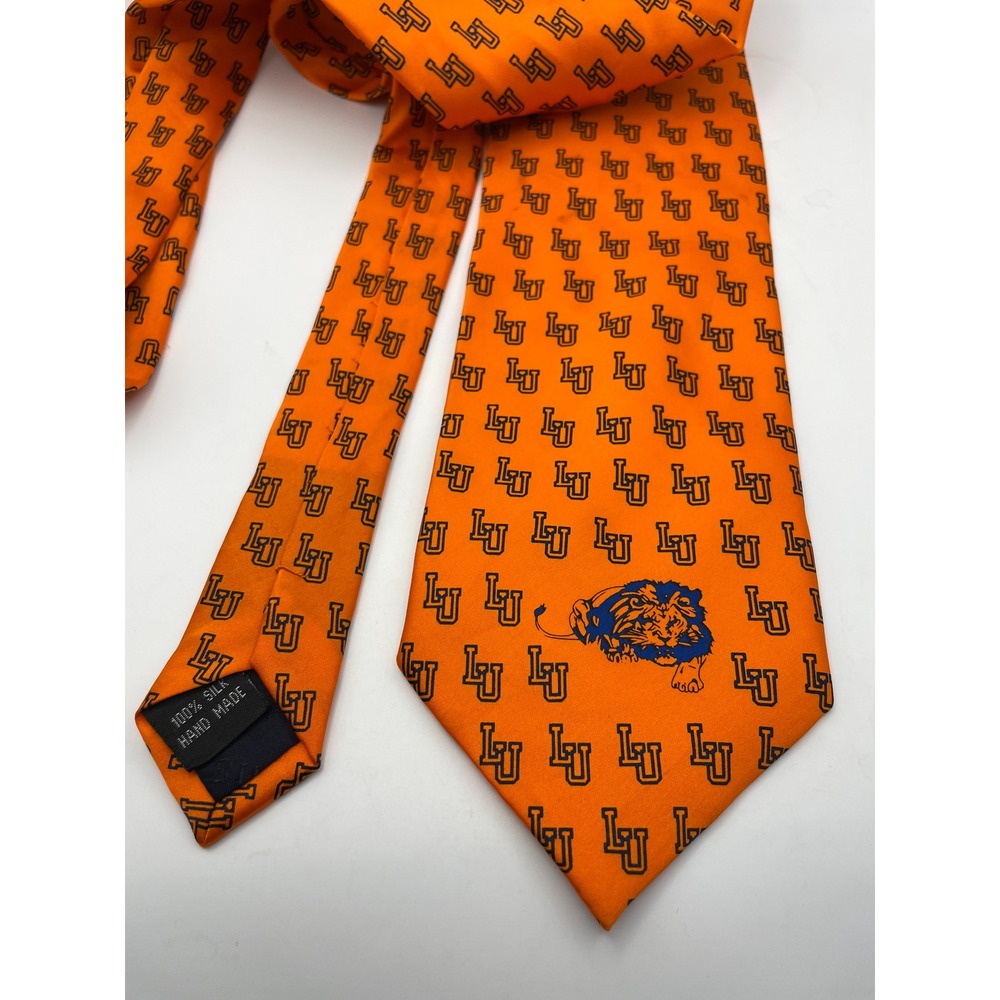 Varsity Line by Neil Enterprises Orange Silk LU Lion Mascot Collegiate Necktie